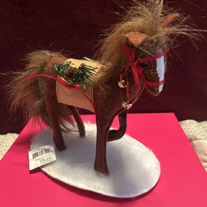 Annalee Weihnachtspferd Figur - Sattel Tannenzapfen braun flauschig flauschig Pferdeanhänger - Bild 1 von 14