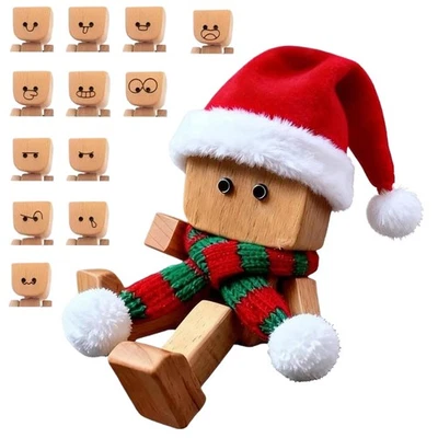 Estatuilla de hombre de madera sacudiendo hombre de madera con sombrero de Santa figura muñeca decoración de coche Foto 1 de 4