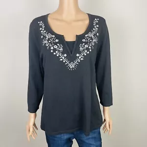 Covington Damen 3/4 Arm Bluse Schwarz Blumen Ausschnitt Neu XL B39 - Bild 1 von 7