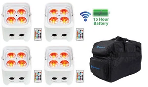 4) Rockville BEST PAR 50 White Rechargeable Par Lights Wireless DMX+RGBWA+UV+Bag - Picture 1 of 12