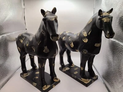 Set of 2 APROPOS Horse Resin Black Cream Distressed Figurine Flat Base Decor - Image 1 of 4