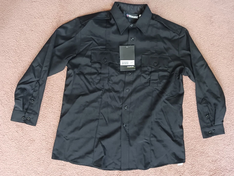 Camisa uniforme azul poliéster/lana manga larga, material elástico #8450 Foto 1 de 2