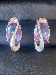 Oval AB Crystal Cubic Zirconia Platinum Plated Earrings New - Picture 1 of 5