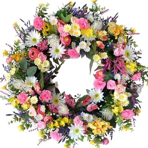 idyllic 20 Inch Spring Summer Wild Flower Front Door Wreath, Everyday Greener... - Picture 1 of 8