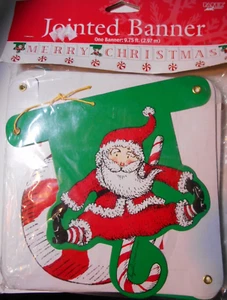 VTG JOLLY SANTA Candy Cane Die Cut Jointed Christmas Banner 9.75ft Ingrid Design - Bild 1 von 4