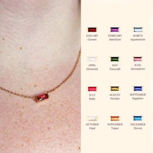 14k Gold Birthstone Necklace - Emerald Cut - Dainty Birthstone Necklace - Picture 1 of 8