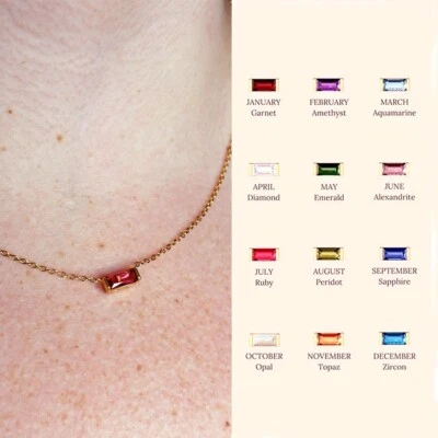 14k Gold Birthstone Necklace - Emerald Cut - Dainty Birthstone Necklace - Image 1 of 4