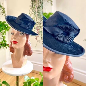 Vintage 1930s Tilt Hat 30s Black Faux Fur Small Mini Dressy Formal Vamp Top Hat - Picture 1 of 11