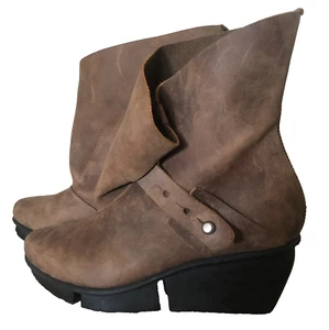 Trippen German Lap Brown Nubuck Leather Foldover Booties Size 37 - Picture 1 of 8