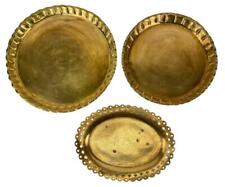 Set 3 Indo-Persian Islamic Etched Brass Round Oval Serving Trays Platters Dishes