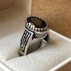 925 Sterling Silver Mens Ring Black Cubic Zirconia CZ Stone Handmade Jewelry - Picture 1 of 5