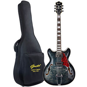 Grote Electric Guitar Semi-Hollow Body 335-YS-HW Style with GigBag