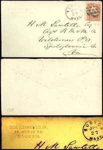 1868c BOSTON CDS, EMBOSSED GEO. H. DICKERMAN C/C, FANCY CANCEL! SC #88 w/ Grill! - Bild 1 von 1