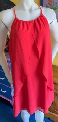 Vestido Halter Ya Los Angeles-M-Rojo-Seda Gasa-Capas-Vestido de Sol-USADO EN EXCELENTE ESTADO Foto 1 de 4