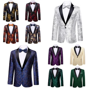 Mens Floral Tuxedo Dinner Jacket Regular Fit Shawl Lapel Paisley Prom Party Suit - Picture 1 of 210