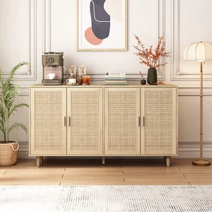 62.20"Elegant and Functional 4-Door Rattan Decorative Storage Cabinet - Picture 1 of 12