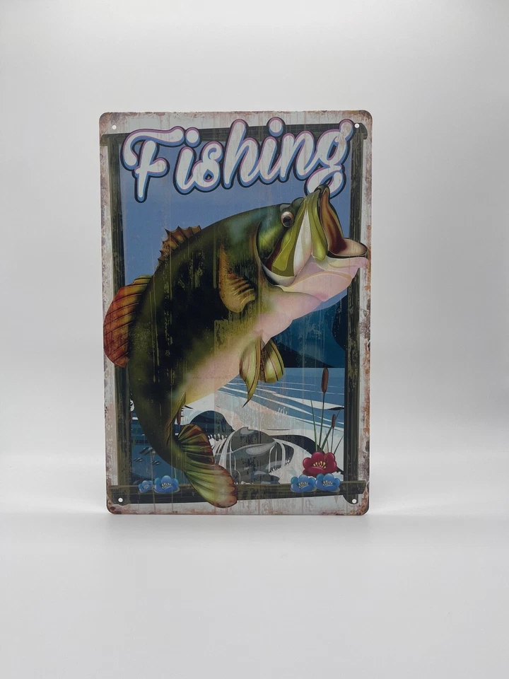 Blechschild Fishing 20x30cm Nostalgie Retro Vintage Reklame Deko Angeln Fisch  - Bild 1 von 1