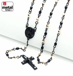 NEW Black Rose Gold Plated 4mm Bead Guadalupe Jesus Cross 25" Rosary HR 700 KRGK - Picture 1 of 3