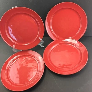 Lot of 4 Crate and Barrel Tomato Red Large Salad Lunch Plates 9 1/2" Portugal - Picture 1 of 7