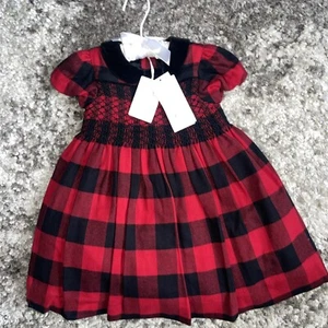 Polo Ralph Lauren Dress Girls 12M Toddler Red Buffalo Plaid Holiday Christmas - Picture 1 of 14