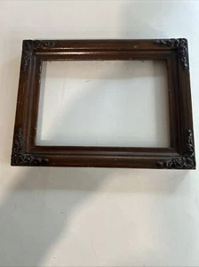 Antique 8.5x6.5” Picture Frame. Brown W/floral Corners. - Picture 1 of 2