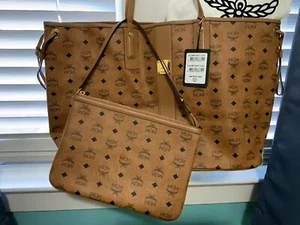 NEW Authentic MCM Liz Large Reversible Visetos Shopper tote bag COGNAC - Picture 1 of 23