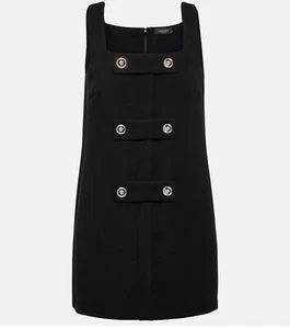 NWT Versace Mini in Black with Gold Medusa Logo Buttons,Twill Square Neck Dress - Picture 1 of 6