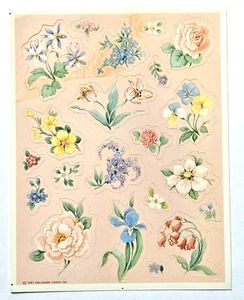Vintage 1987 Hallmark Stickers Sheet PASTEL FLOWERS Roses Tulips Iris Unused - Picture 1 of 1