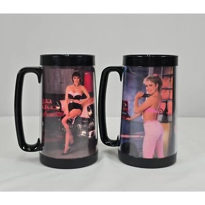 Conjunto de canecas Snap-on Tools 1987 pin-up calendário menina Thermo-Serv Trish & Barb - Imagem 1 de 4