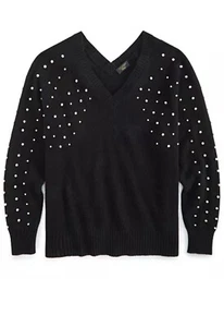NWT Charter Club Cashmere Bead-Embellished V-Neck Sweater - Picture 1 of 6