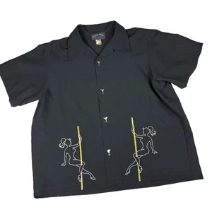 Vintage Casino Wear 2XL Black Button Up Martini Glass Pinup Pole Dancer Vegas US - Picture 1 of 6