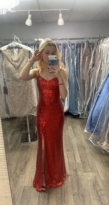 Sherri Hill Red Fitted Sequin Prom/Formal Floor Length Dress Size 00 Worn Once - Image 1 of 2
