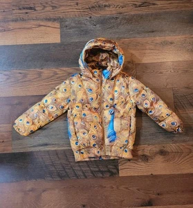 Molo  Jacket Puffer Removable Hood Peacock Design Girls 116 US/ 6  - Picture 1 of 15