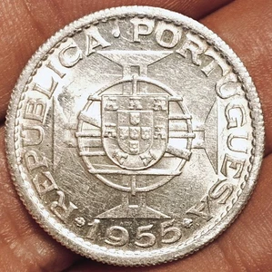 Moneda de 10 escudos 1955 de Angola Portuguesa (¡PLATA! UNC!) - Imagen 1 de 2