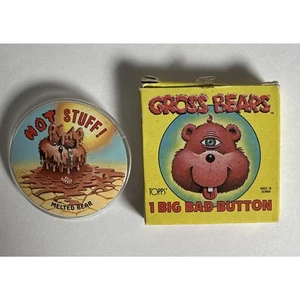 1985 Topps Gross Bears MELTED BEAR Vintage Big Bad Button Pin Garbage Pail Kids - Bild 1 von 7