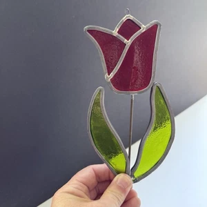 Red Tulip Stained Glass Suncatcher Window Decor *Read Me - Picture 1 of 6