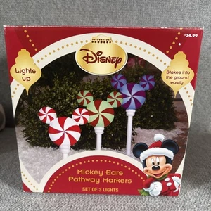 Christmas Disney Light Show 3 Ct Mickey Mouse Peppermint Candy Pathway Markers - Picture 1 of 9
