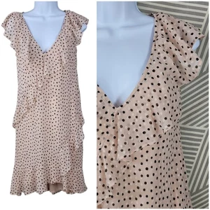 Vintage 90s Slip Dress Size Small Alt Grunge Midi Pink Swiss Dot Polkadot Ruffle - Picture 1 of 9