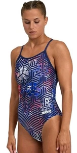 Arena Kikko Girls/womens Swimsuit Size 20 Light Drop Back One Piece Blue Red - Picture 1 of 9