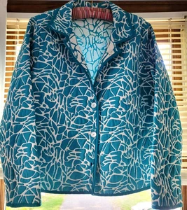 Winding River Womans Size L Reversible Jacket White & Aqua Pebble Beach Pattern - Picture 1 of 6