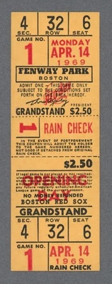 1969 Opening Day Baltimore Orioles at Boston Red Sox Ticket Stub • Fenway Park - Image 1 of 2