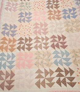 INTRICATE! Antique 78" x 87" Quilt DUTCHMAN'S PUZZLE Vintage FLYING GEESE Pink - Picture 1 of 18