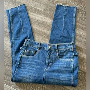 Pilcro Women's High Rise Carpenter Jeans 27 Blue Relaxed Straight Raw Hem Denim - Picture 1 of 7