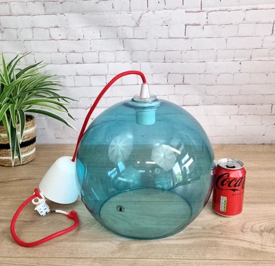 IKEA Blue Jakobsbyn Glass Sphere Pendant Handmade Retro Modern Ceiling Light - Image 1 of 4