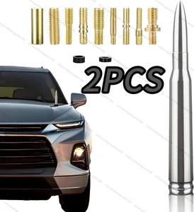2X Stubby Bullet Antenna 50 Caliber FOR Ford F150 F250 F350 RAM 1500 2500 Chrome - Foto 1 di 12