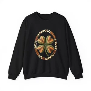 St. Patrick's Day cheetah print four leaf clover Crewneck Sweatshirt - Picture 1 of 9