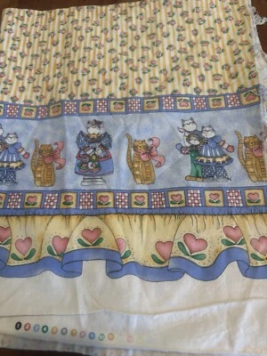 Alma Lynne Hi Fashion Fabric Country Bunny Kitty Cat CottageCore VTG 72 X 42 - Image 1 of 3