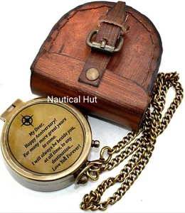 My Dear Happy Anniversary Messing Antik Kompass mit Lederetui Romantisch Geschenk - Bild 1 von 6