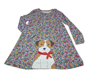 Ex Boden Girls Dress Tunic Dog Floral Print Applique 4-12 Years Cotton NEW - Picture 1 of 6