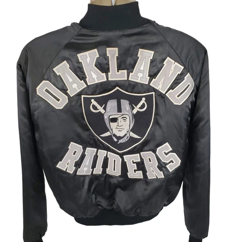 Vintage 1970's USA Sports Apparel Oakland Raiders Silver Black Bomber Jacket L Cover